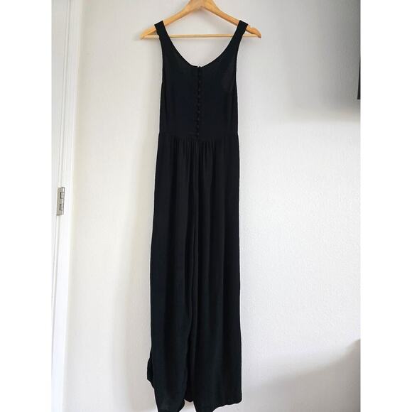 Madewell Smocked Button-Front Cropped Jumpsuit Black Size 4 Easy Comfy - Picture 4 of 11